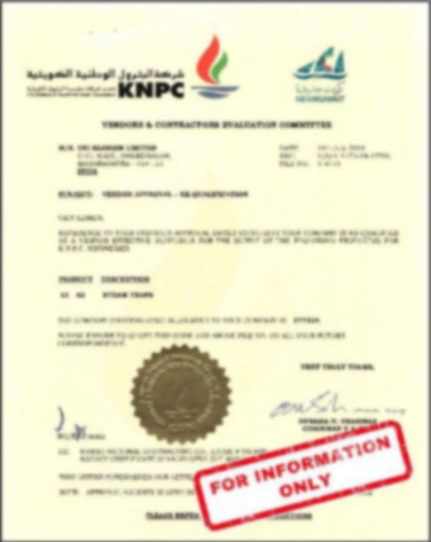 KNPC Approval certificate